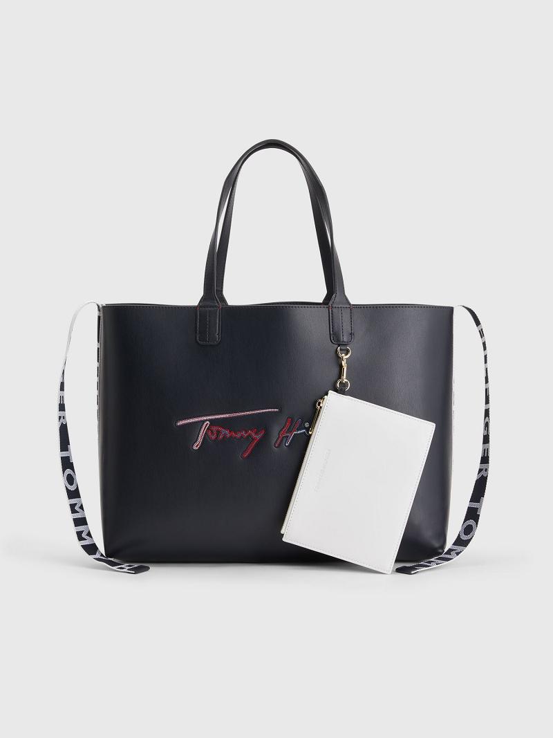 Női Tommy Hilfiger Tommy Signature Tote Táska Fekete | HU 647HAP